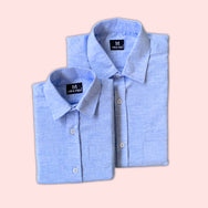 Pastel Blue Linen Dad n Son Twinning Shirts