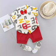 Alphabet Printed Shirt & Red Shorts - Partywear
