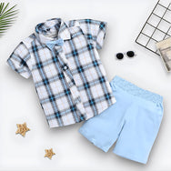 Checks Printed Shirt & Light Blue Shorts - Partywear