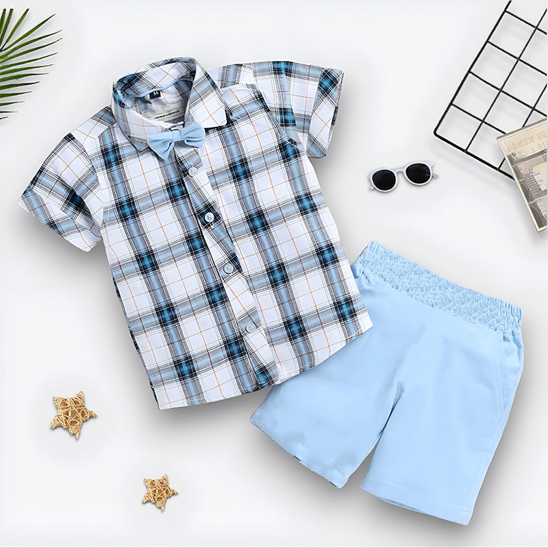 Checks Printed Shirt & Light Blue Shorts - Partywear