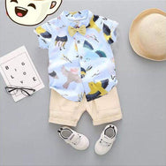 Birds Printed Shirt & Biege Shorts - Partywear