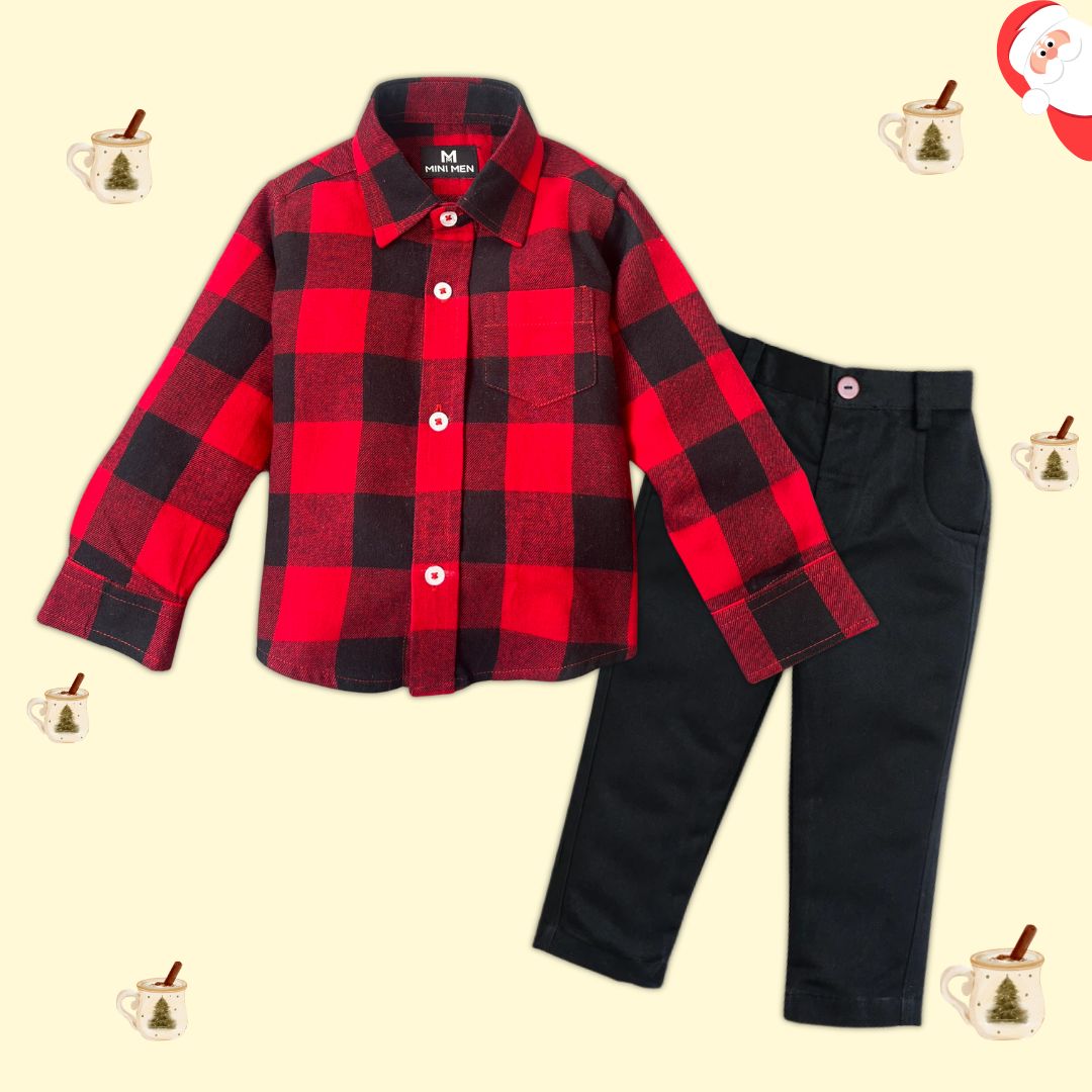 Classic Christmas Checks Shirt Black Pant Pant Shirt Set