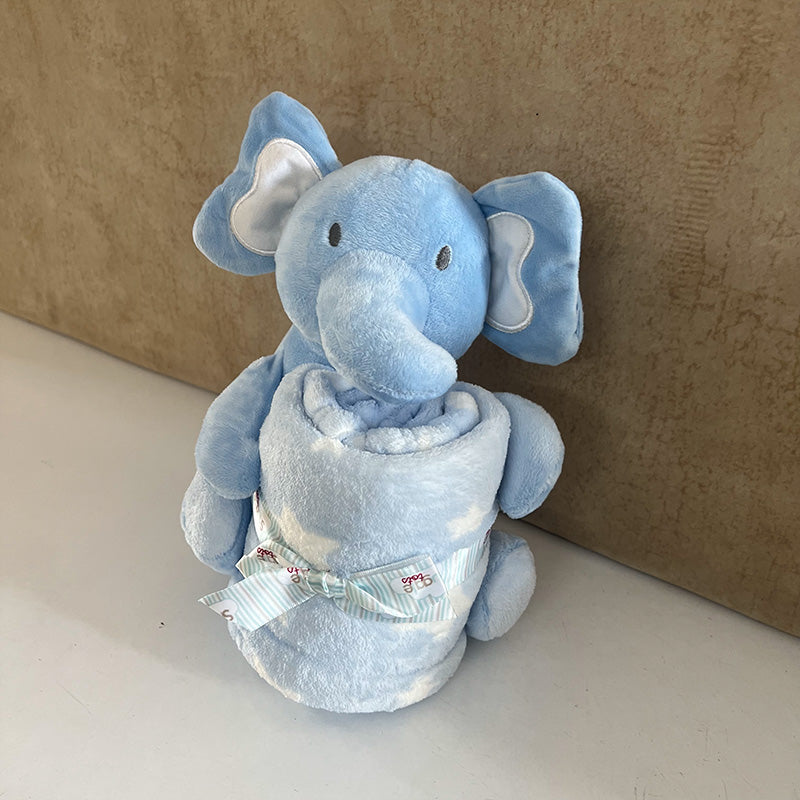 Adorable Blue Elephant Soft Toy and Blanket