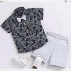 Black Floral Shirt & Grey Shorts - Partywear
