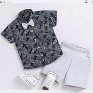 Black Floral Shirt & Grey Shorts - Partywear