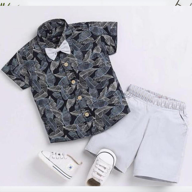 Black Floral Shirt & Grey Shorts - Partywear