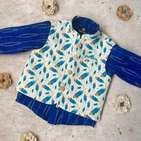 Peacock feather Printed Jacket and Royal Blue Ikat Shirt