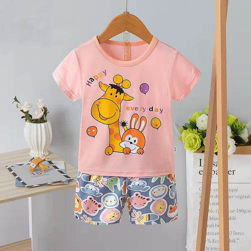 Pink Animal T Shirt Shorts Set