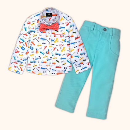 Vroom Vroom and Bright Blue Pant - Pant Shirt Set