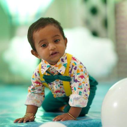 Colorful Dino and Aqua Pant - Pant Shirt Set