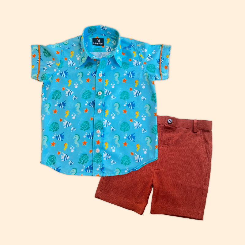 Ocean Explorer and Rust Shorts - Playwear Set