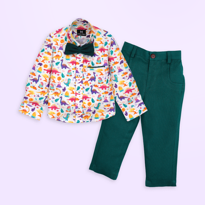 Colorful Dino and Aqua Pant - Pant Shirt Set