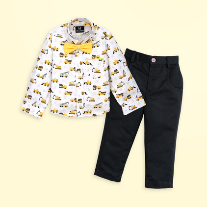 Construction Vehicles and Black Pant - Pant Shirt Set