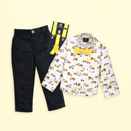 Construction Vehicles Suspender Set - Yellow