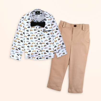 Vintage Cars and Beige Pant - Pant Shirt Set