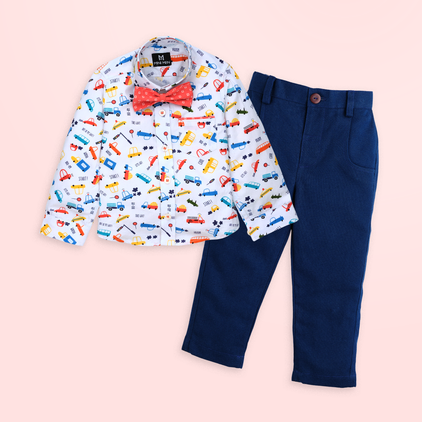 Vroom Vroom - Transportation Car and Navy Pant - Pant Shirt Set