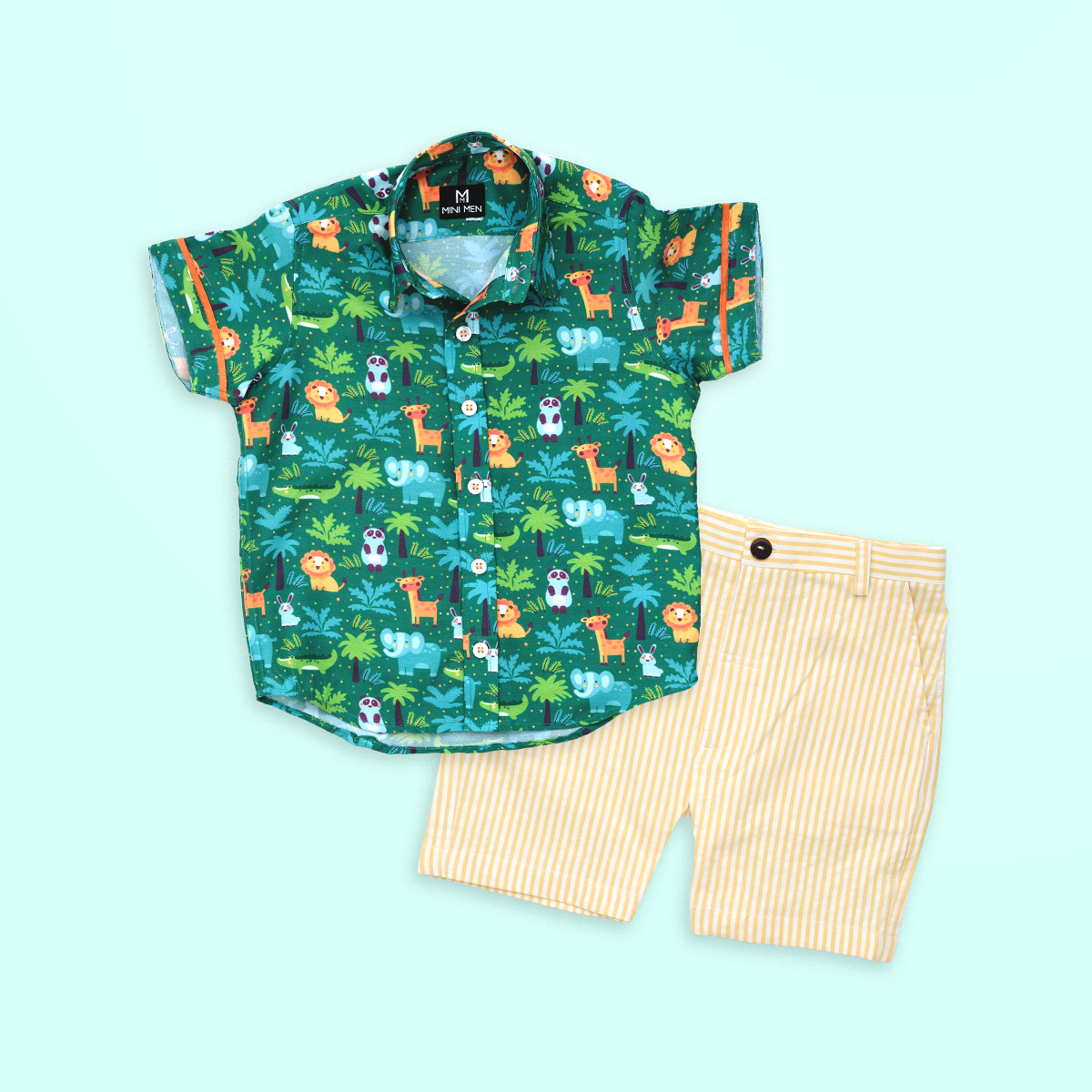 Safari Anga Wide Shorts - Green / Orange Print