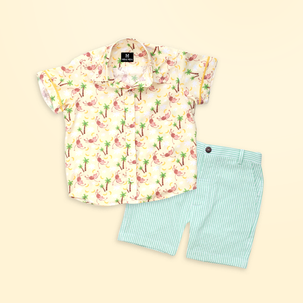 Naughty Monkey and Green Shorts - Shorts Shirt Set