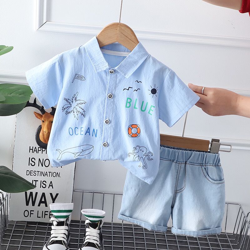 Blue Ocean Shirt Shorts set