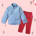 Jingle Bells Printed Shirt & Red Pant - Pant Shirt Set