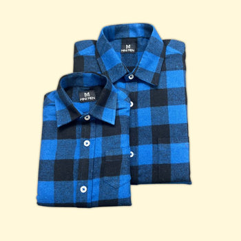 Blue Black Checks Dad n Son Twinning Shirts