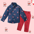 Santa Claus Printed Shirt & Red Pant - Pant Shirt Set