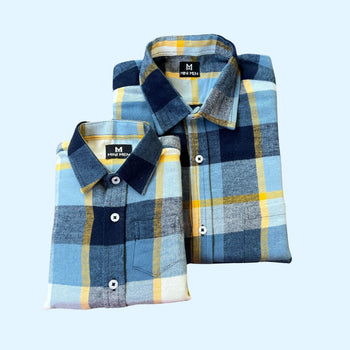 Vintage Navy Blue Checks Dad n Son Twinning Shirts