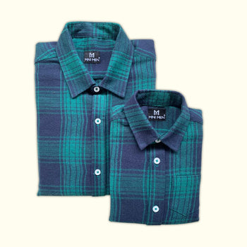 Emerald Green Checks Dad n Son Twinning Shirts