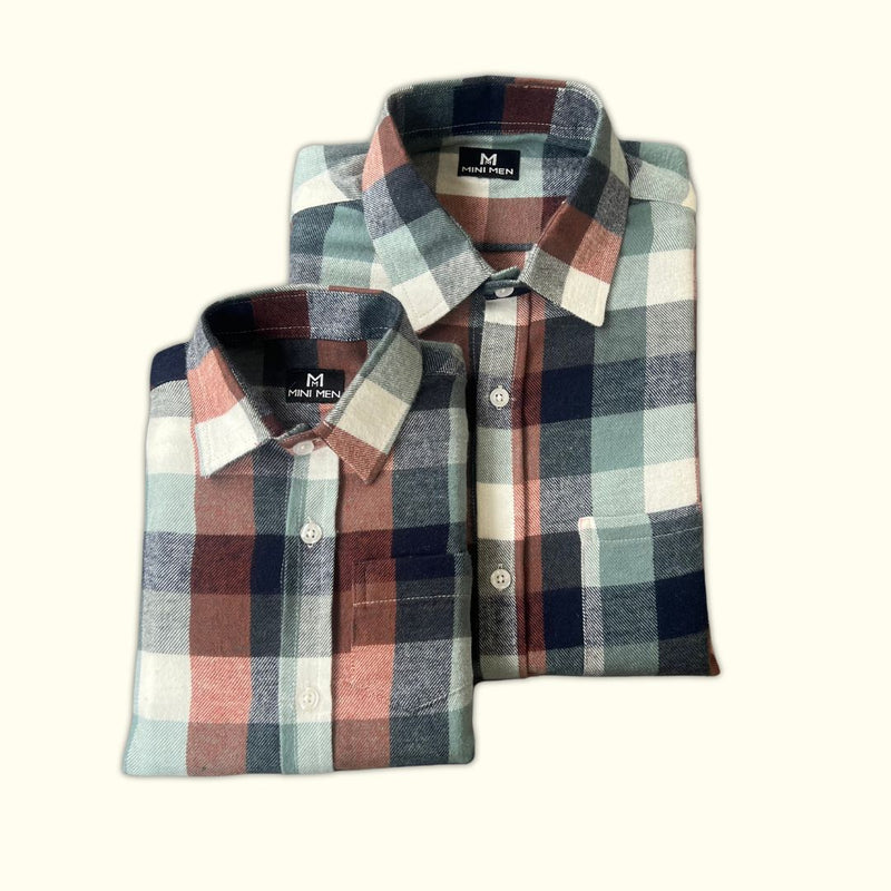 Classic Olive Brown Checks Dad n Son Twinning Shirts