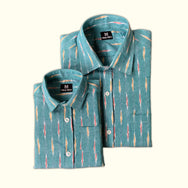 Teal Green Ikat Dad n Son Shirts