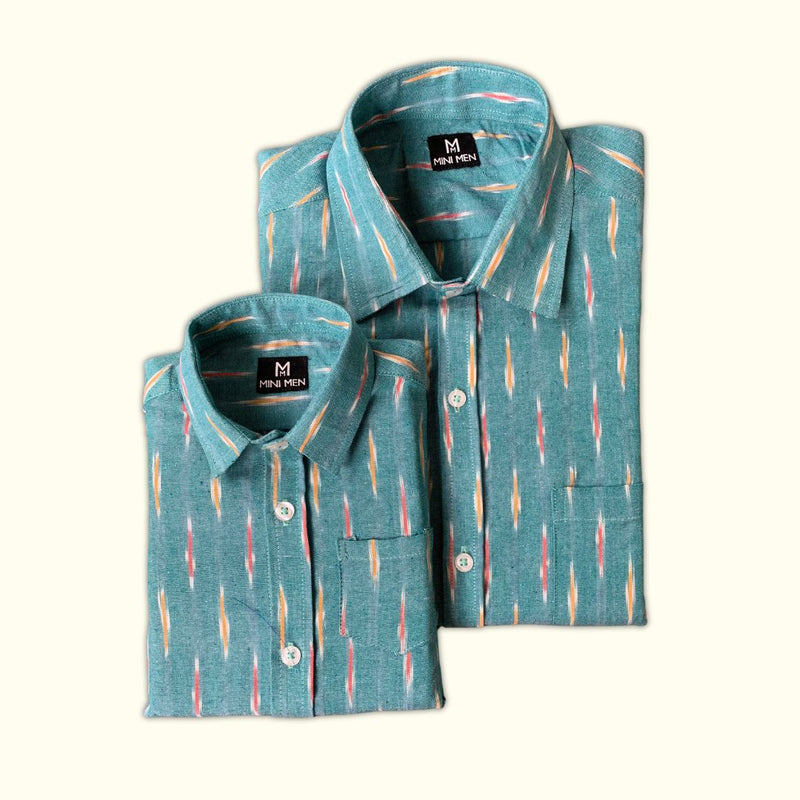 Teal Green Ikat Dad n Son Shirts