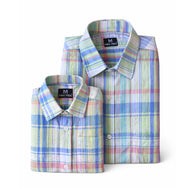 Blue Seersucker Checks Dad n Son Twinning Shirts