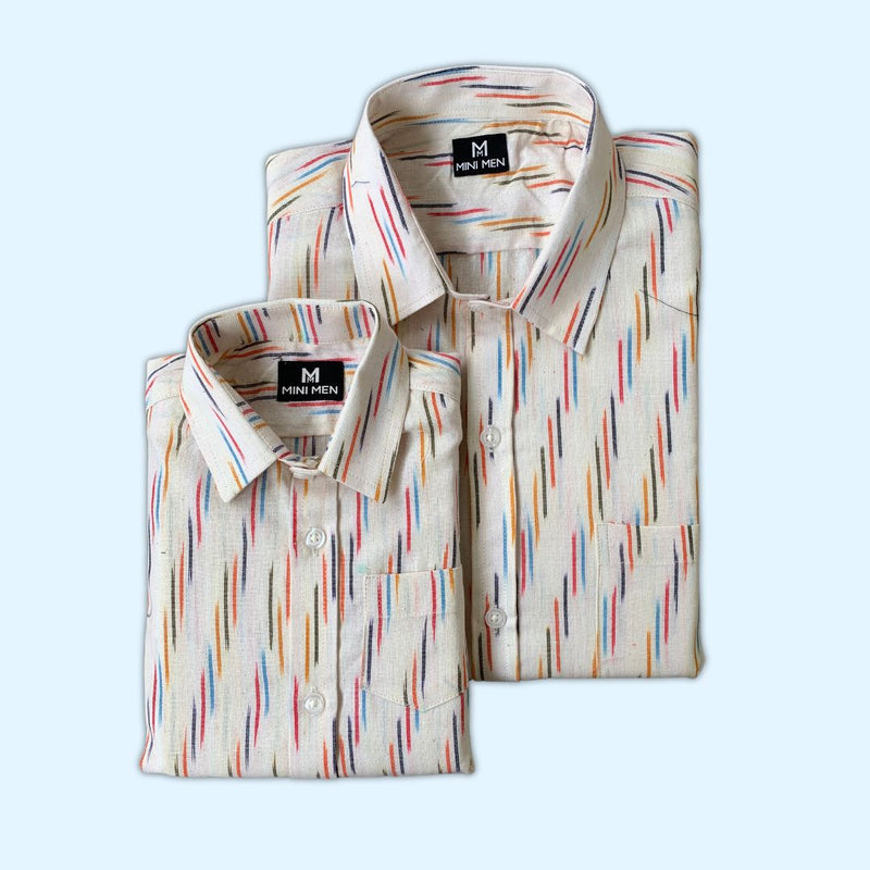 Beige Ikat Dad n Son Shirts