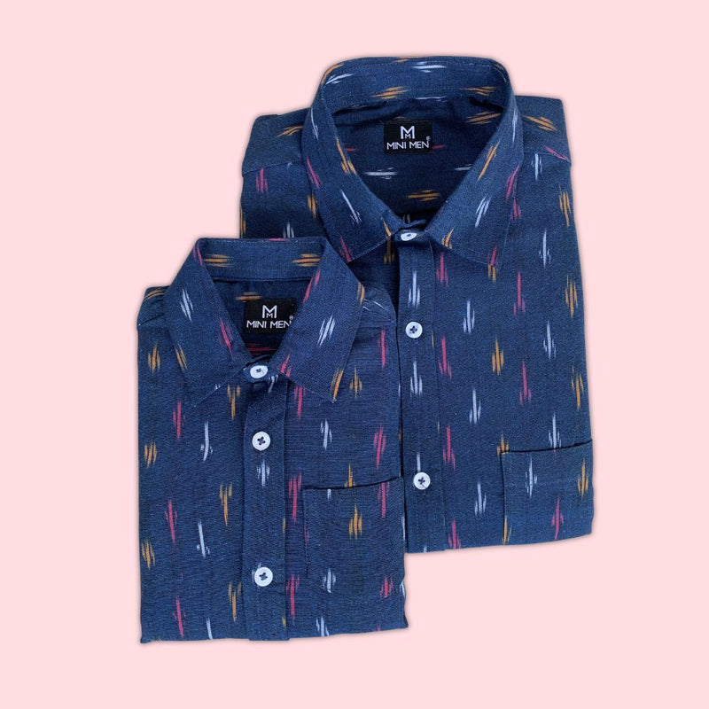 Navy Blue Ikat Dad n Son Shirts
