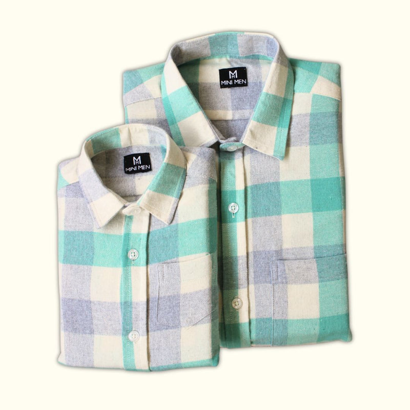 Pastel Green Checks Dad n Son Twinning Shirts