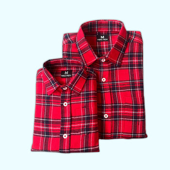 Jingle Bells Red Checks Dad n Son Twinning Shirts