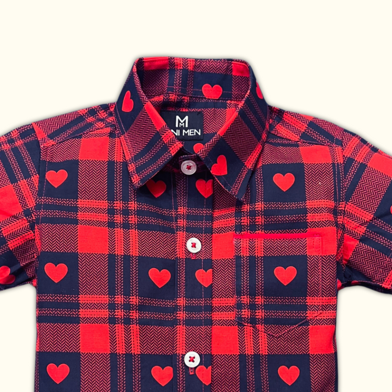 Red Heart Checks Dad Twinning Shirt