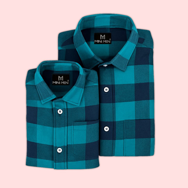Aqua Checks Dad n Son Twinning Shirts