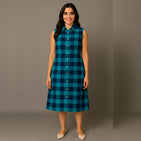 Aqua Checks - Mom Twinning Shirt Dress