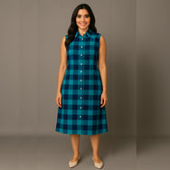 Aqua Checks - Mom Twinning Shirt Dress