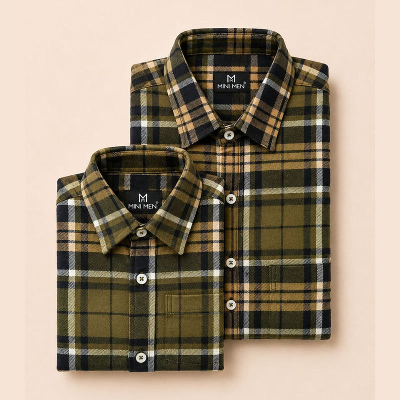 Army Green Checks Dad n Son Twinning Shirts