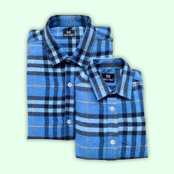 Azure Blue Checks Dad n Son Twinning Shirts