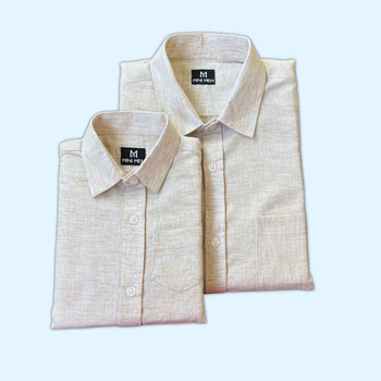 Pastel Beige Linen Blend Dad n Son Twinning Shirts