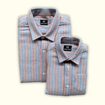 Biege Orange Stripes Dad n Son Twinning Shirts