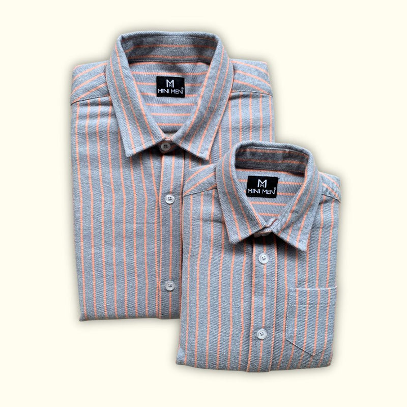 Biege Orange Stripes Dad n Son Twinning Shirts