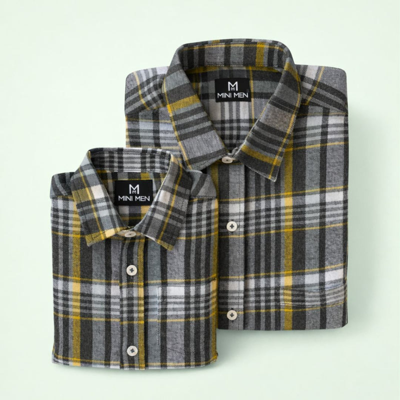 Black n Yellow Checks Dad n Son Twinning Shirts
