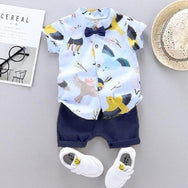 Birds Printed Shirt & Blue Shorts - Partywear