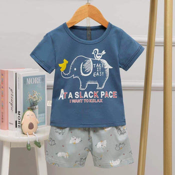 Blue Elephant T Shirt Shorts Set