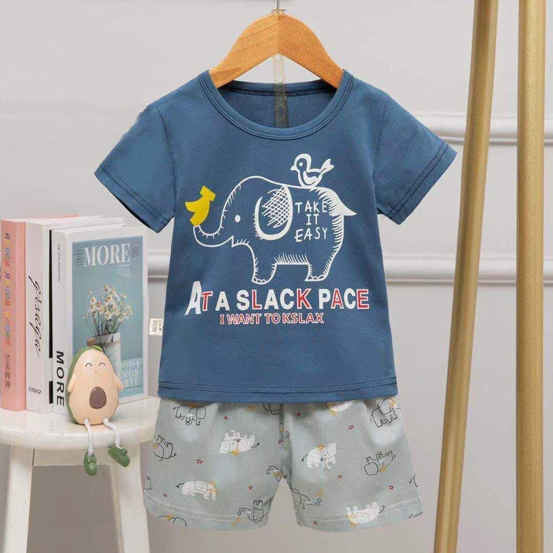 Blue Elephant T Shirt Shorts Set