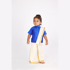 Traditional Dhoti & Blue Silk Shirt Set with Accessories